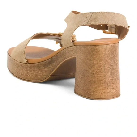 Avellini Suede & Leather Heel Sandals Size 9 Tan Flower NEW EUR 40 Block Heel - Picture 11 of 12